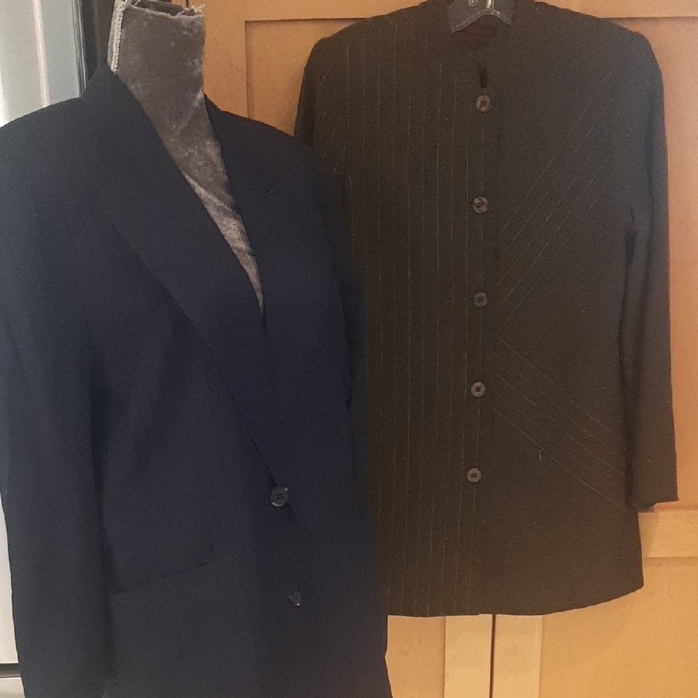 2 BDL💖VINTAGE Simon Chang NAVY➕GREEN/BROWN LINED TUNIC LENGTH JACKETS Sz 6, 8 - Picture 3 of 16